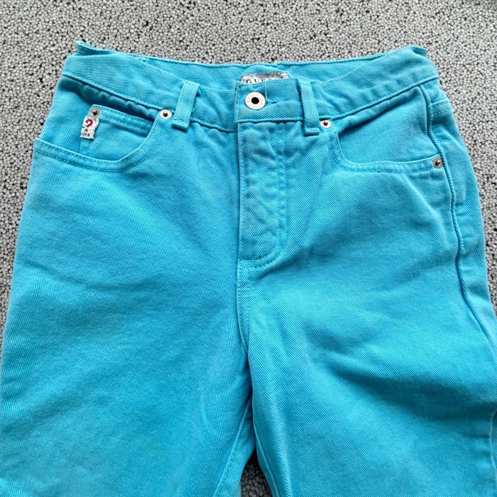 VTG Guess Flare Jeans Girls Size 12 Turquoise Brigjt Blue Retro Y2K Disco - Picture 2 of 9